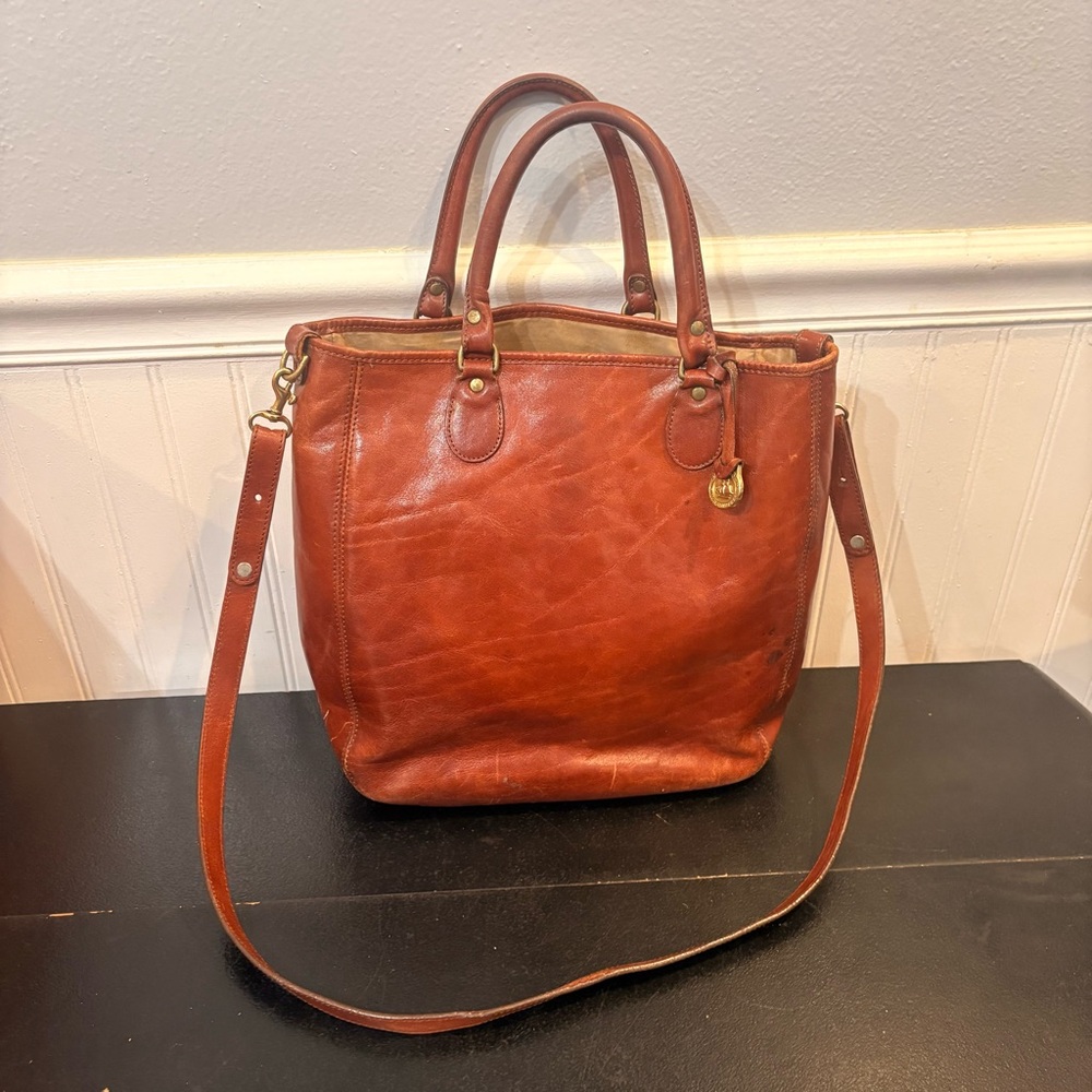 Brahmin Vintage Brown Leather Handbag/Satchel 12" Tall